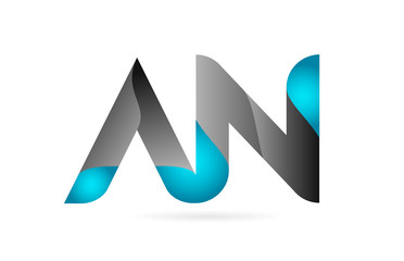 blue black alphabet letter AN A N combination logo icon design
