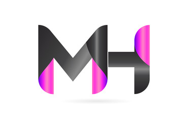 pink black alphabet letter MH M H combination logo icon design