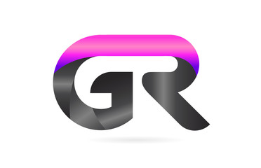 pink black alphabet letter GR G R combination logo icon design