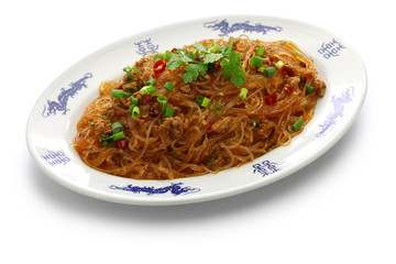 spicy stir fry vermicelli with minced pork, classic Sichuan dish in chinese cuisine called 