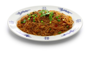 spicy stir fry vermicelli with minced pork, classic Sichuan dish in chinese cuisine called 