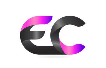 pink black alphabet letter EC E C combination logo icon design