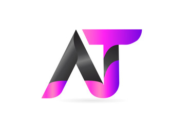 pink black alphabet letter AT A T combination logo icon design