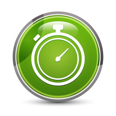 Stopwatch icon elegant green round button vector illustration