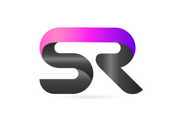pink black alphabet letter SR S R combination logo icon design