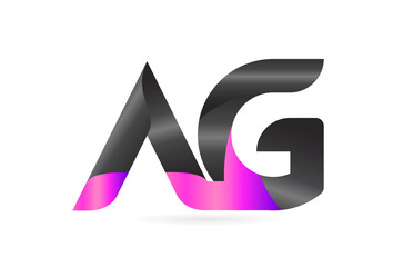 pink black alphabet letter AG A G combination logo icon design