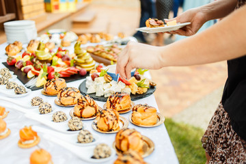 Snacks and canapes on the holiday table