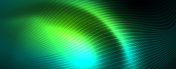 Shiny neon vector wave line abstract background, motion concept