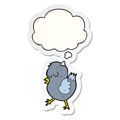 cartoon bird and thought bubble as a printed sticker