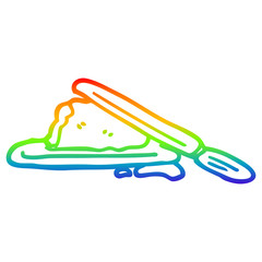 rainbow gradient line drawing cartoon butter and knife