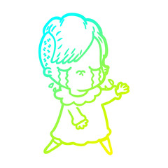cold gradient line drawing cartoon crying girl