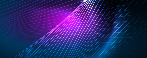 Obraz premium Neon blue glowing lines, magic energy space light concept, abstract background wallpaper design