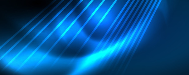 Neon blue glowing lines, magic energy space light concept, abstract background wallpaper design