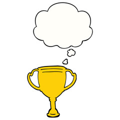 cartoon sports trophy and thought bubble