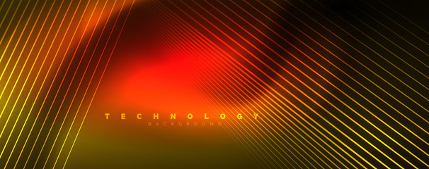 Shiny color neon light with lines, abstract wallpaper, shiny motion, magic space light. Techno abstract background