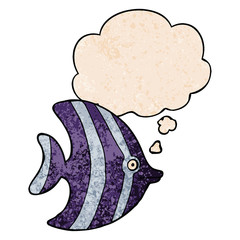 cartoon angel fish and thought bubble in grunge texture pattern style