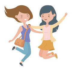 Teenager girls cartoons jumping design