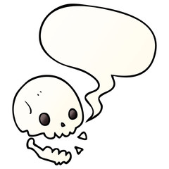 cartoon spooky skull and speech bubble in smooth gradient style