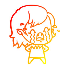 warm gradient line drawing cartoon crying vampire girl