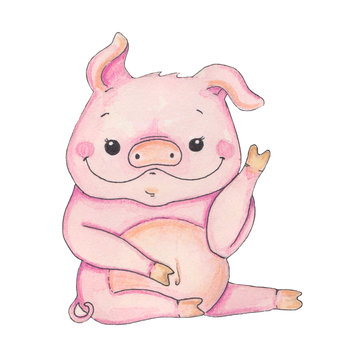 watercolor cartoon Piggy illustration.