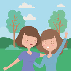 Obraz premium Teenager girls cartoons design vector illustrator