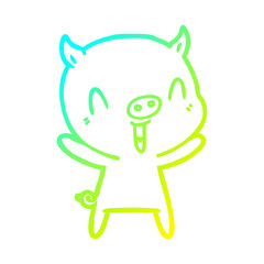 cold gradient line drawing happy cartoon pig