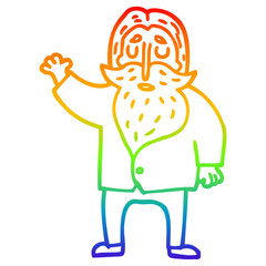 rainbow gradient line drawing cartoon old man waving