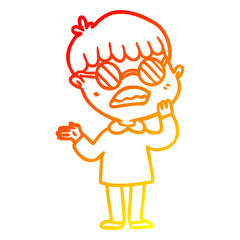 warm gradient line drawing cartoon confused boy wearing spectacles