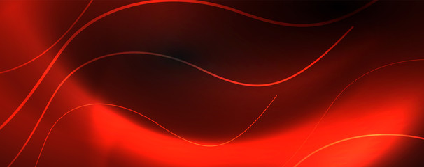 Dark abstract background with bright color neon lights and lines. Glowing background