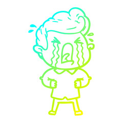 cold gradient line drawing cartoon crying man