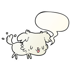 cute cartoon dog wagging tail and speech bubble in smooth gradient style