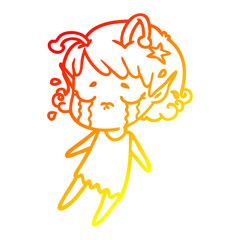 warm gradient line drawing cartoon crying alien girl
