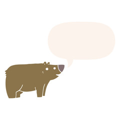 cartoon bear and speech bubble in retro style