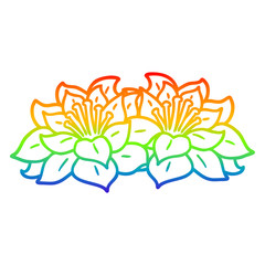 rainbow gradient line drawing cartoon flowers