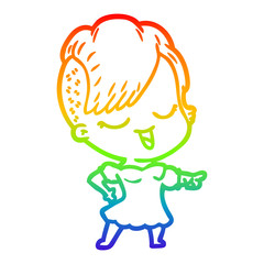 rainbow gradient line drawing happy cartoon girl