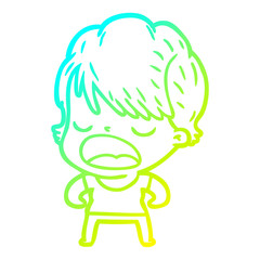 cold gradient line drawing cartoon woman talking