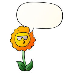 cartoon flower and speech bubble in smooth gradient style