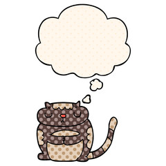 cute cartoon cat and thought bubble in comic book style
