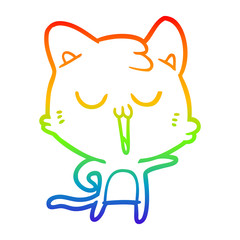 rainbow gradient line drawing cartoon cat singing
