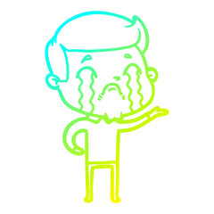cold gradient line drawing cartoon man crying