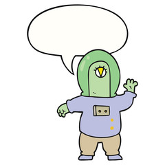 Obraz premium cartoon space alien and speech bubble