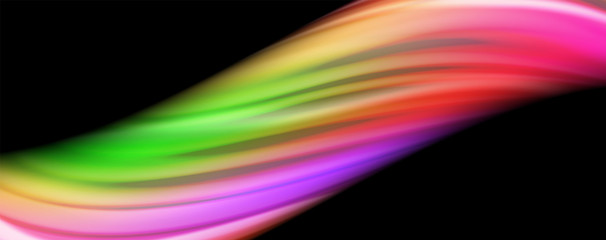 Modern rainbow liquid color flow colorful poster. Wave Liquid shape in black color background. Abstract composition