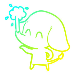 cold gradient line drawing cute cartoon elephant spouting water