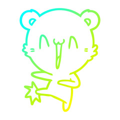 cold gradient line drawing happy bear kicking cartoon