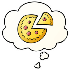 cartoon pizza and thought bubble in smooth gradient style