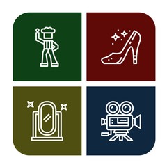 Set of retro icons such as Disco, High heels, Full length mirror, Video camera , retro