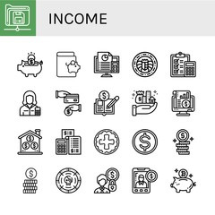 Set of income icons such as Save, Piggy bank, Savings, Accounting, Coin, Accountant, Cash back, Economy, Assets, Budget, Dollar coins , income