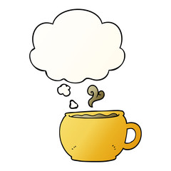 cartoon coffee cup and thought bubble in smooth gradient style