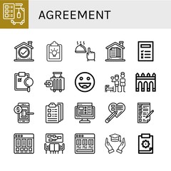 Set of agreement icons such as Check out, Check, Clipboard, Hand, Contract, Checklist, Check in, Ok, Brothers, Aguas livres, Auction, Task list, Checking, Price list , agreement