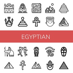 Fototapeta na wymiar Set of egyptian icons such as Cairo citadel, Hookah, Great sphinx of giza, Pyramid, Egypt, Ankh, Pyramids, Nefertiti, Anubis, Mosh, Sarcophagus, Eye of ra, Semitic neopaganism , egyptian